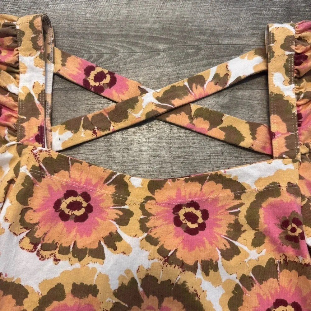 NWT Free People Give Me More Top Ivory Floral Crop Puff Sleeve Square Neck Sz XS